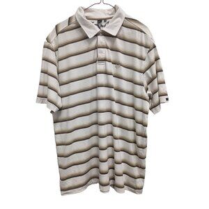 Vintage FOX Mens Polo Shirt Size XXL White Beige Striped Preppy Y2K Casual